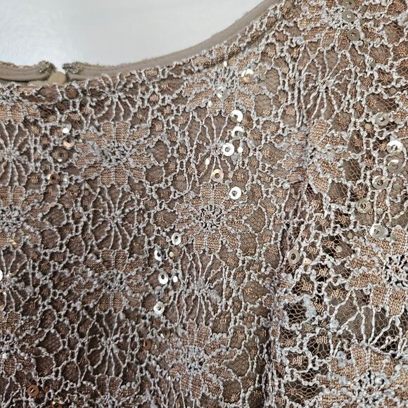 R&M Richards Sequined Lace Sheath‎ Midi Dress 14 Beige Mocha Mother Of The Bride - Picture 8 of 13